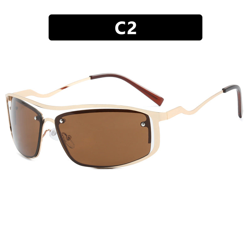 Damen futuristische Sonnenbrille mit elegantem Metallrahmen und hochtransparenten Gläsern Karnz