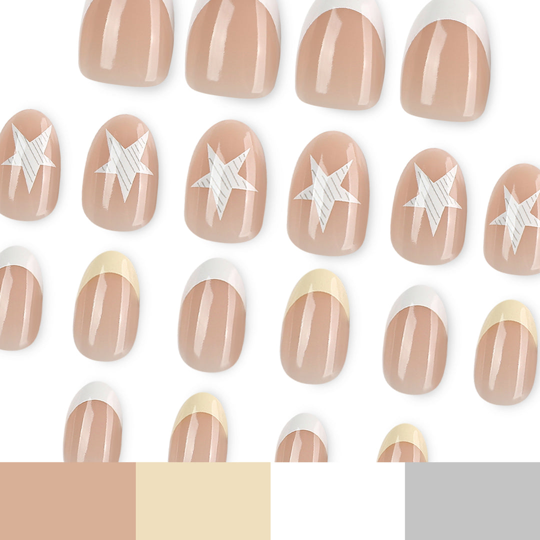 Elegante Kunstnägel mit klassischem French-Tip und detailreichem Sternenmotiv Karnz