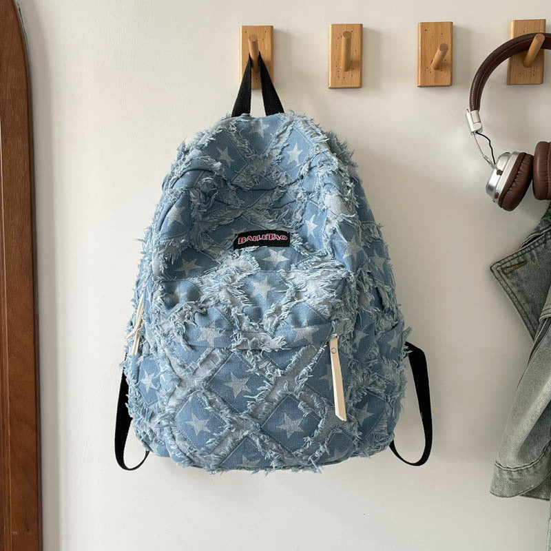 Distressed Star Pattern Denim Rucksack Karnz