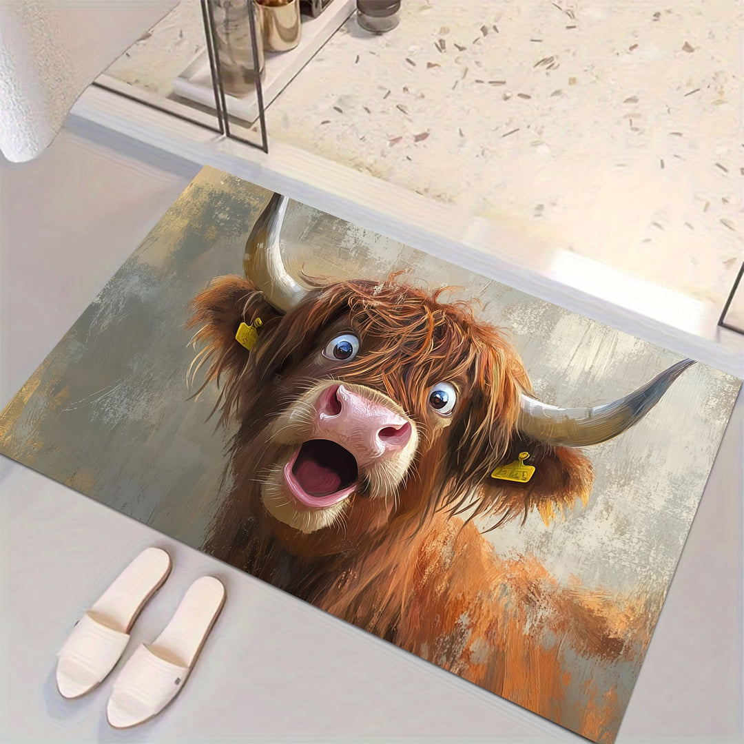 Fantasievoller Highland Cow-Themen-Bereichsteppich