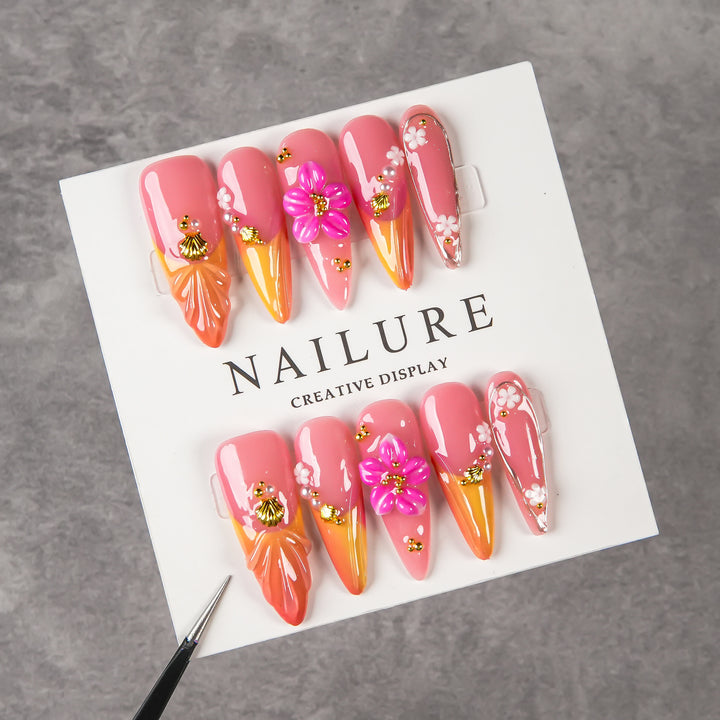 Künstlerisches florales Stiletto Press-On-Nagelset
