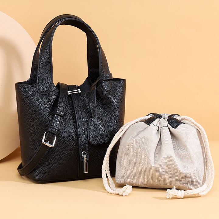 Dual-Compartment Textured Leather Tote Bag Karnz