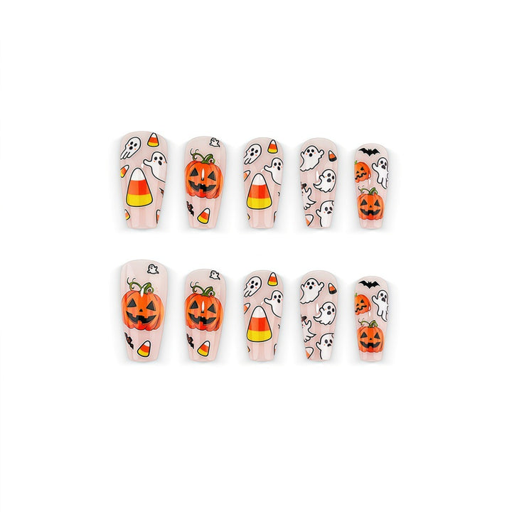 Kreative Halloween Kunstnägel Im Geister- und Kürbis-Design Karnz