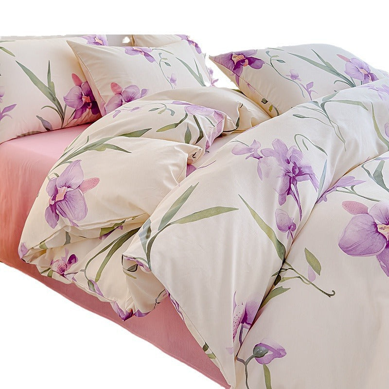 Rose-Print Baumwollsatin Bettbezug Ensemble mit hypoallergenem Daunenalternative Komforter