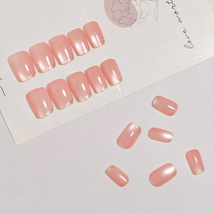 Glänzende French Tip Drucknägel mit Schimmer-Effekten Karnz