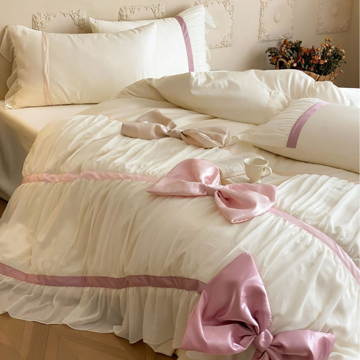 Rüschenschichten Bettbezug Set mit Satin Schleifen Akzenten