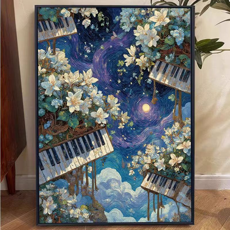 Fantasy-Landschaft Klavier Leinwand Kunstdruck Karnz