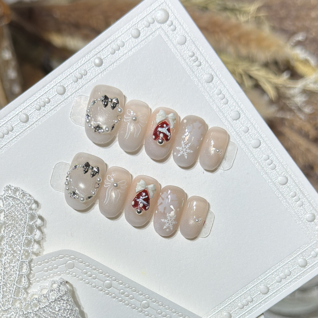 Künstlerisches winterliches Press-On-Nagelset Karnz