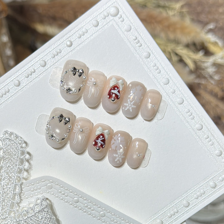 Künstlerisches winterliches Press-On-Nagelset Karnz