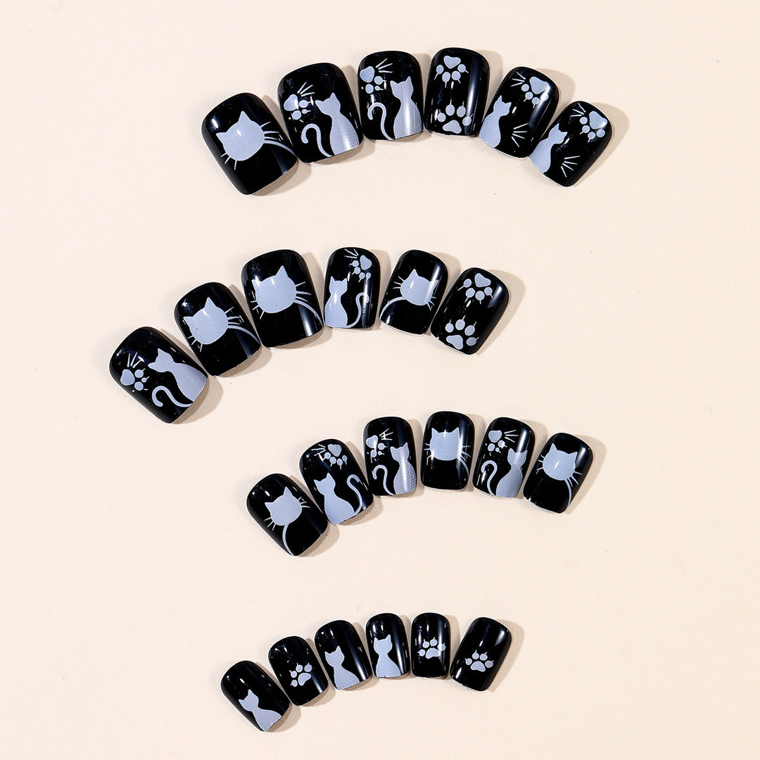Verspielt katzenmotiviertes Press-On Nagelkunst Karnz