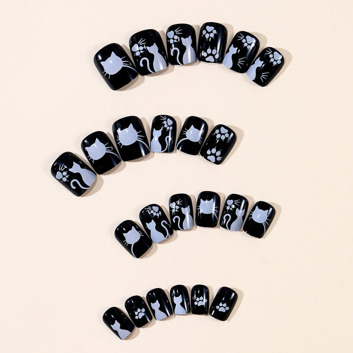 Verspielt katzenmotiviertes Press-On Nagelkunst Karnz