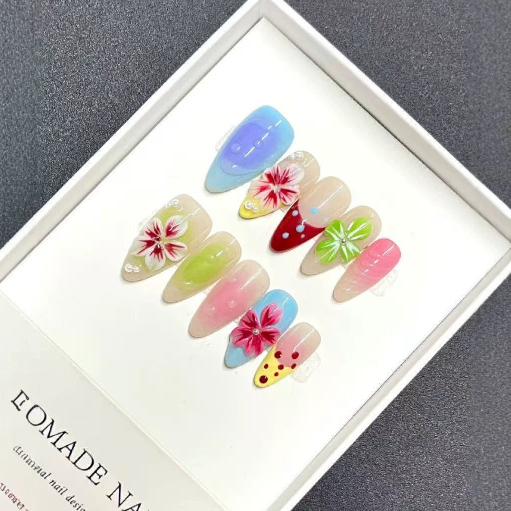 Künstlerisches florales Gradient Press-On Nagelset Karnz