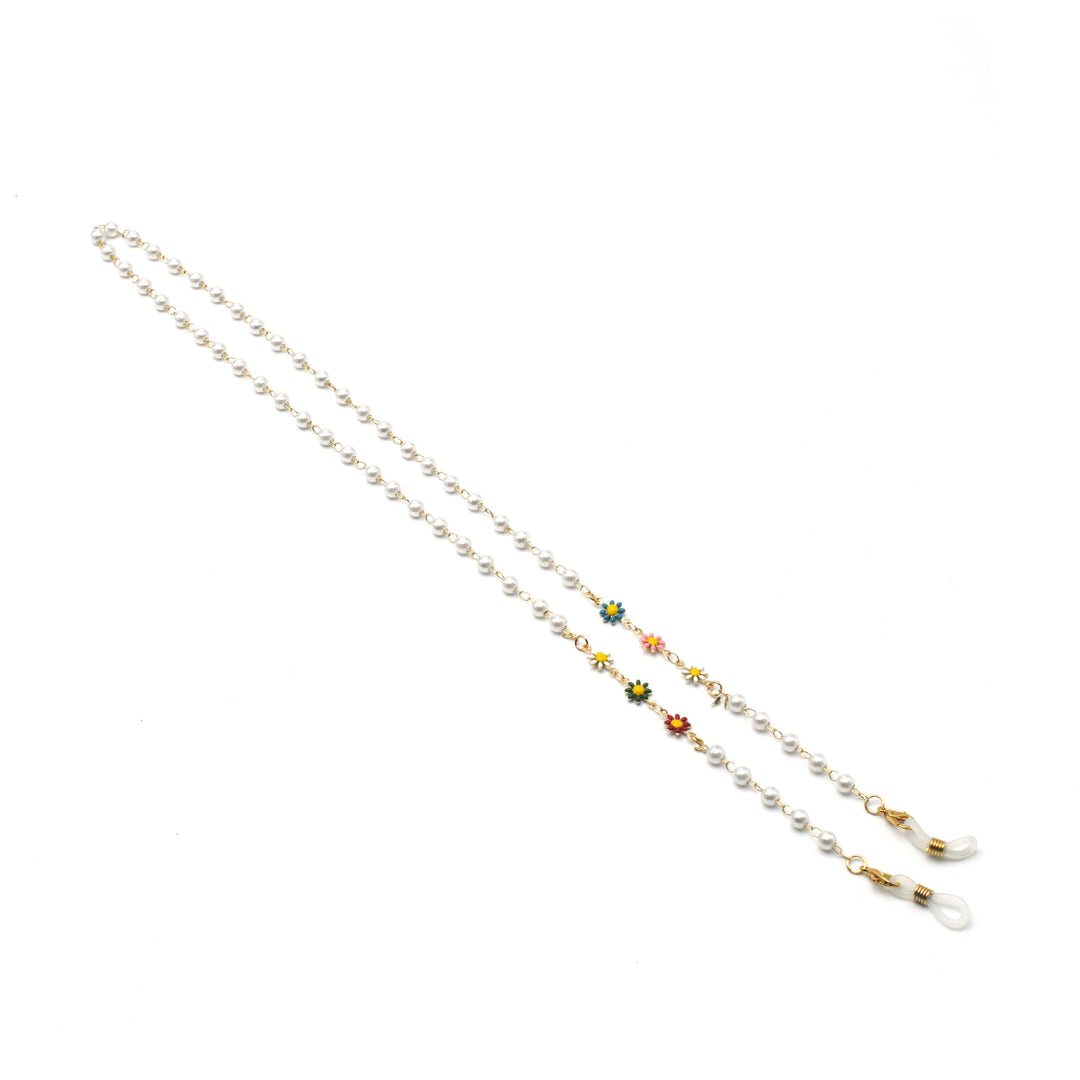 Elegante Perlen- und bunte Edelstein-Brillekette Karnz