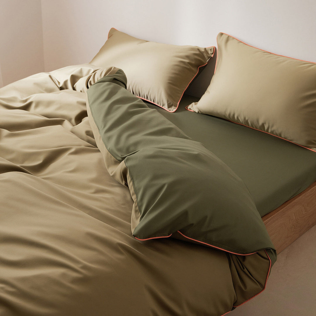 Luxus Baumwoll-Satin Bettbezug Set mit kontrastierender Paspel und verdecktem Verschluss