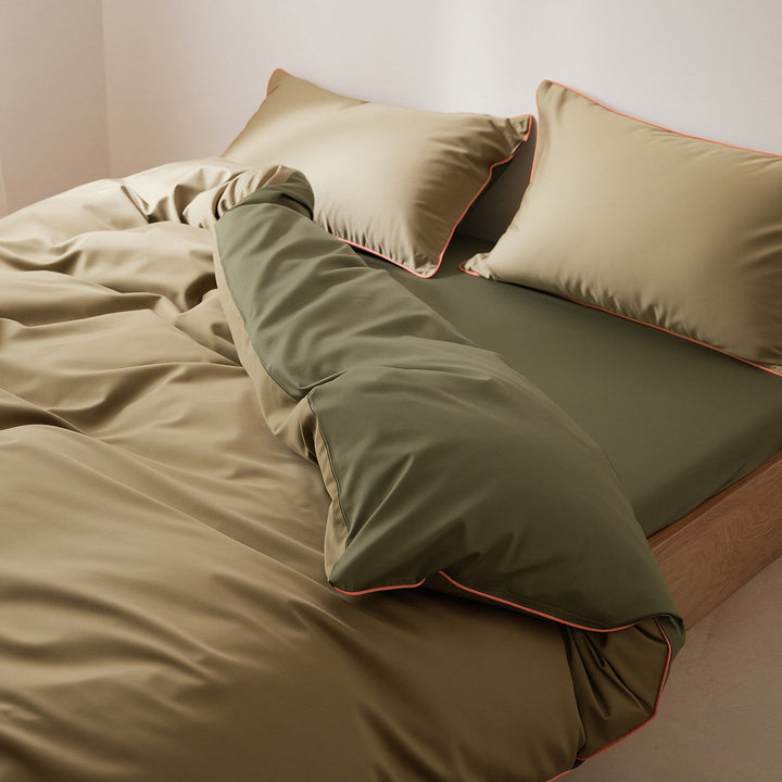 Luxus Baumwoll-Satin Bettbezug Set mit kontrastierender Paspel und verdecktem Verschluss