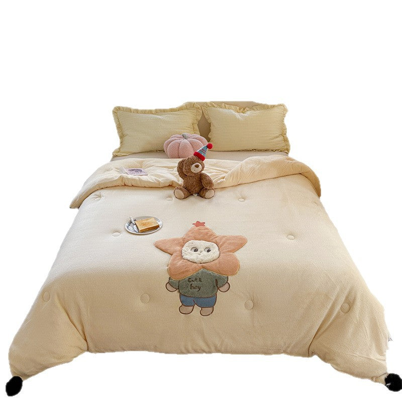 Plüsch Applikation Teddy Mikrofaser Bettbezug Set