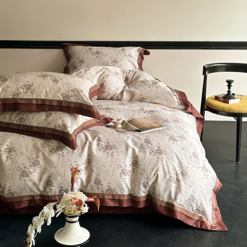 Premium Satin-Feel Rosenmuster Bettbezug und Kissenbezug Set
