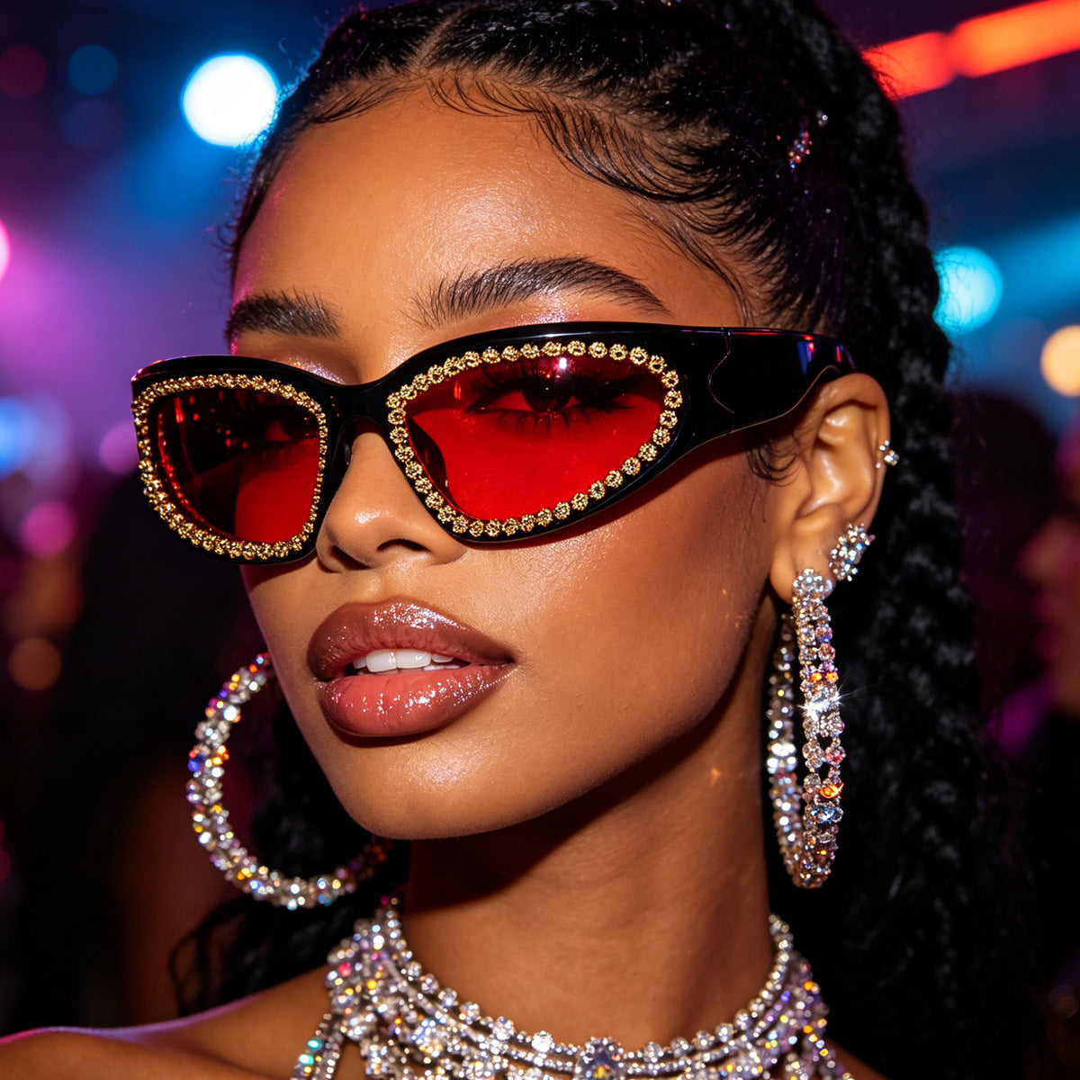 Damen modische Sonnenbrille mit glamourösem Kristallrahmen Karnz