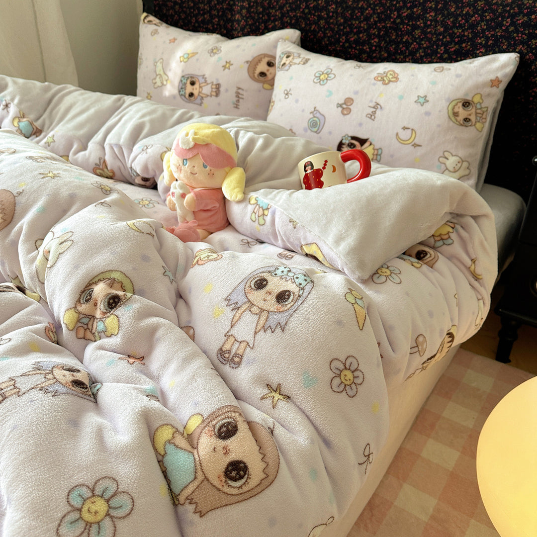 Kinderplüsch Wendebettwäsche Teddy Patchwork Komforter Bettset