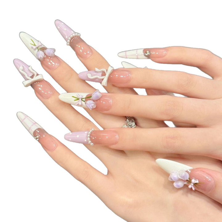 Dekorativer Lavendel Blumen Press-On Nagelset