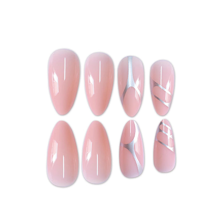 Eleganter Stiletto Press-On Nail Set mit künstlerischen Metallelementen Karnz