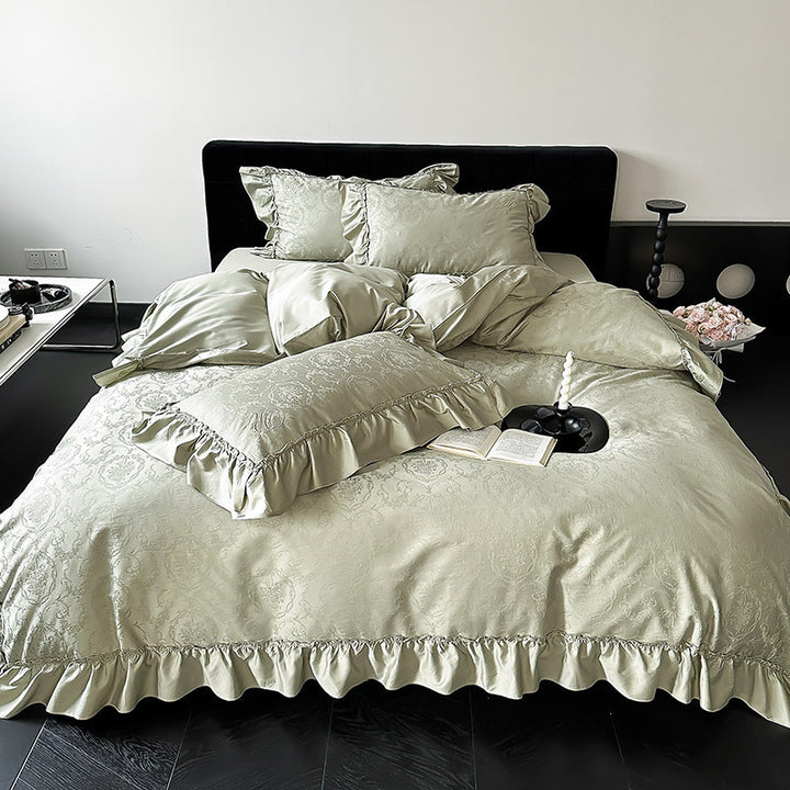 Elegante Satin-Jacquard-Bettwäschegarnitur mit feiner Rüsche und luxuriöser Oberfläche