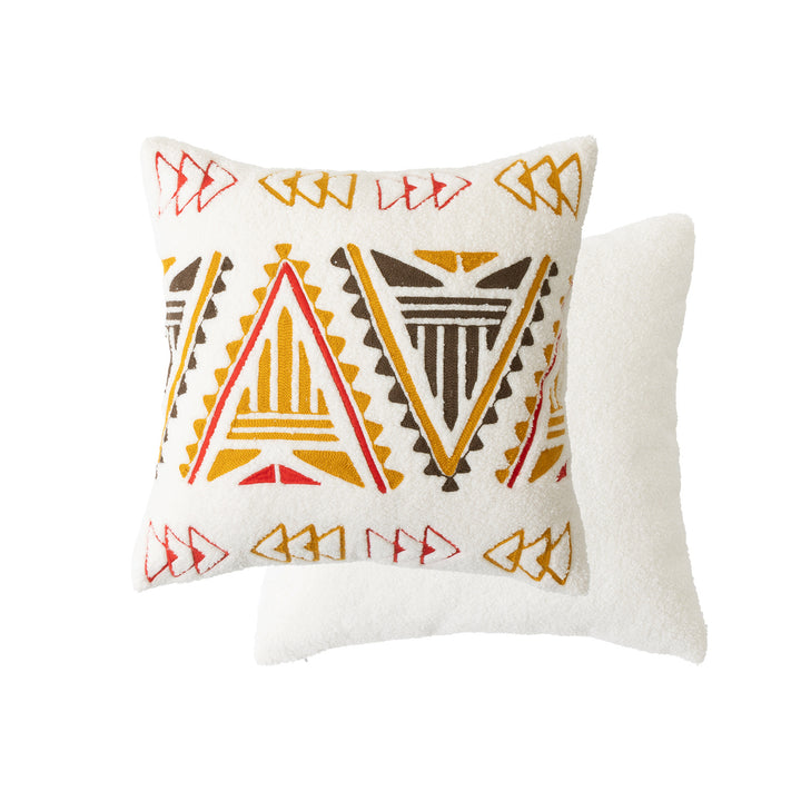 Bouclé-Kissen mit handgesticktem Ethno-Design und abnehmbarem Bezug Karnz