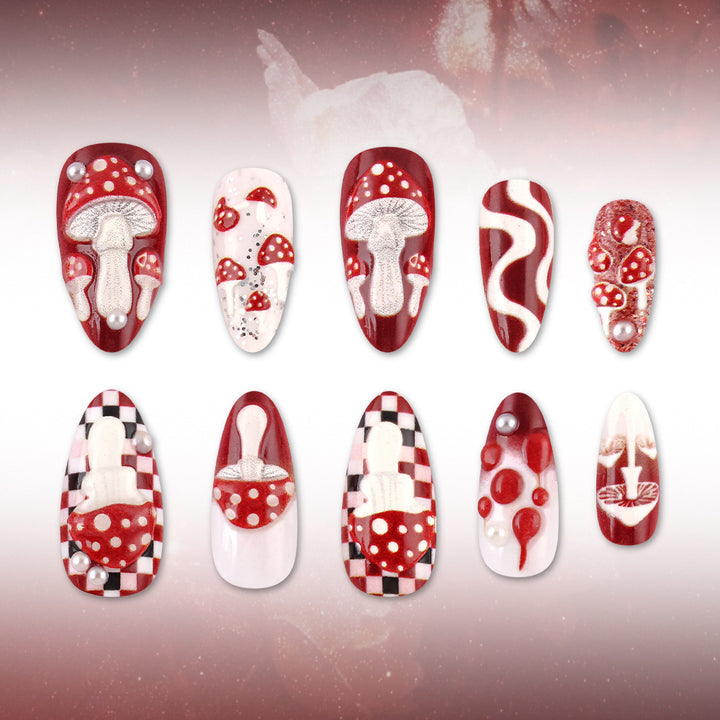 Künstlerisches Pilzdesign Press-On Nagelset Karnz