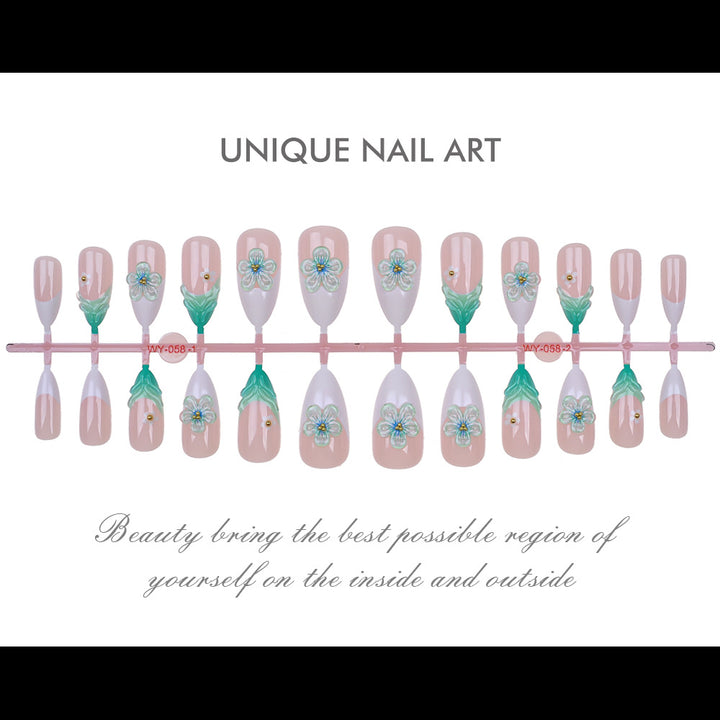 Blumenverzierte Press-On-Nagelset Karnz