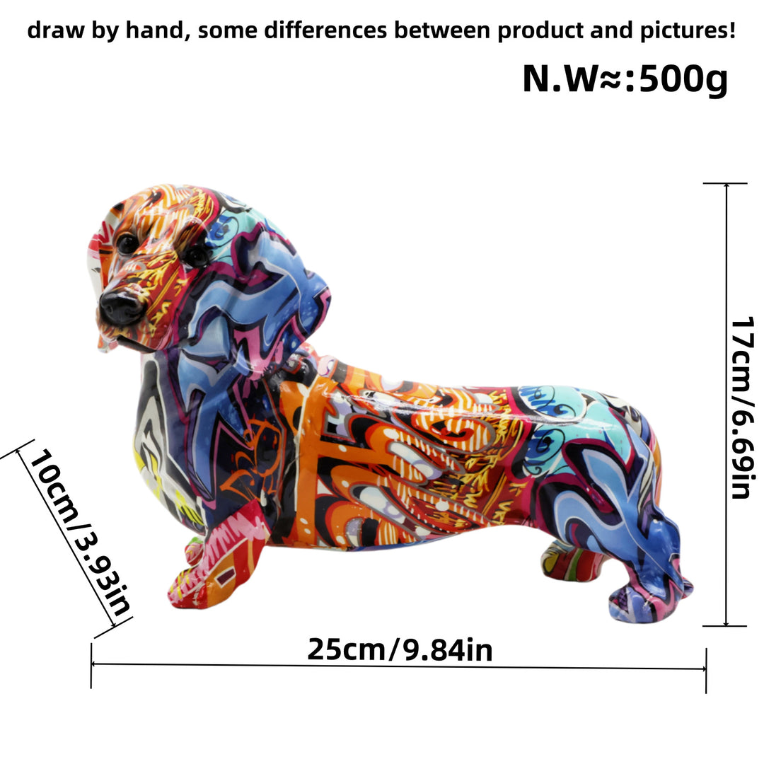 Bunte Dekofigur eines Dachshunds Karnz