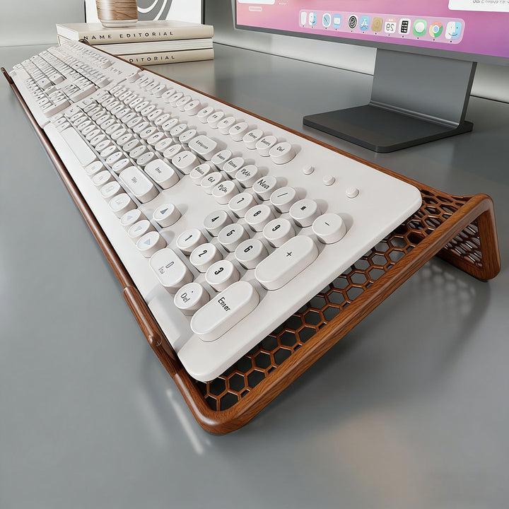 Ergonomische Retro Rundtaste Mechanische Tastatur mit Honigwaben Holz Handballenauflage