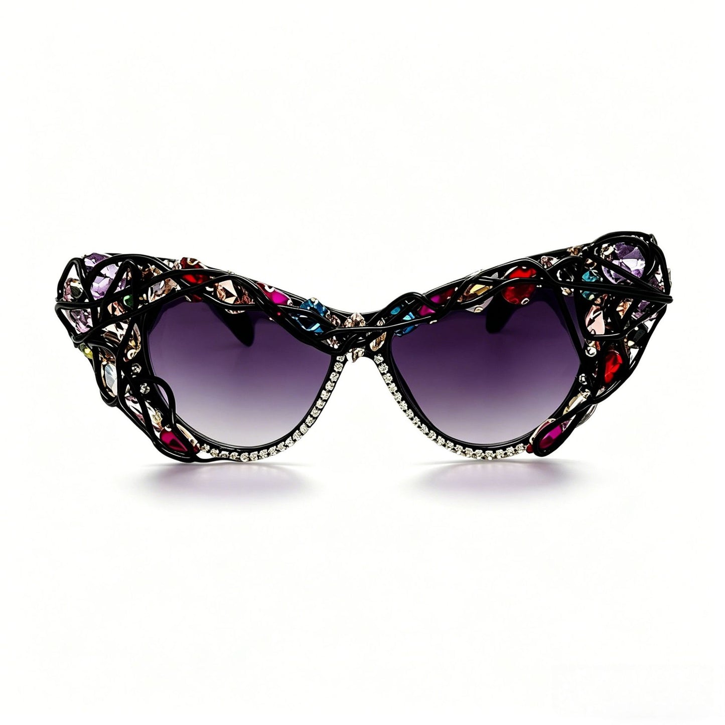 Damen Cat-Eye-Sonnenbrille mit funkelndem Kristallrahmen und kunstvollen Verzierungen Karnz