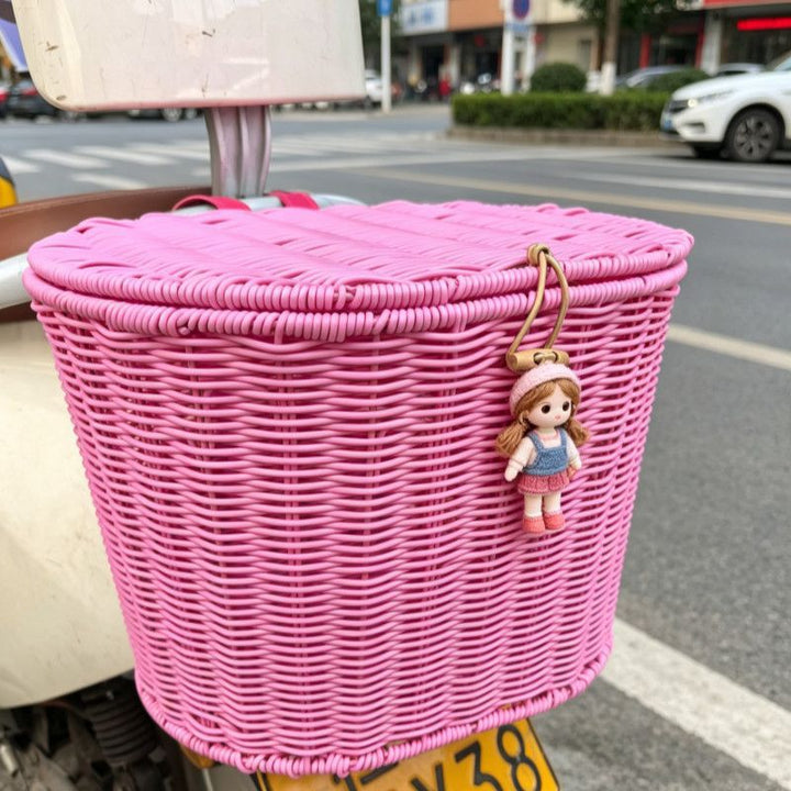 gewebter Rattan-Vorderradkorb mit universeller Lenkerbefestigung Karnz