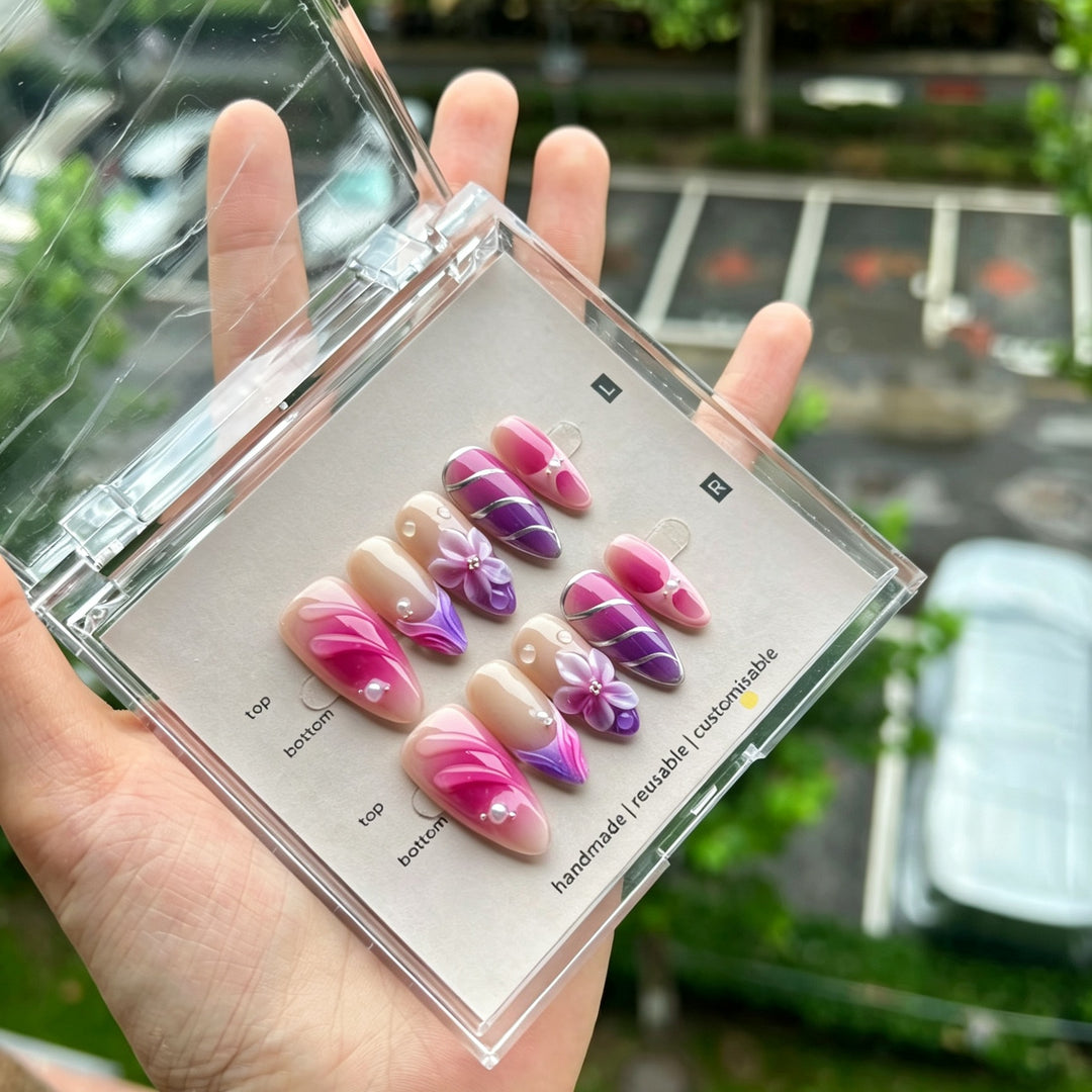 Dekoratives Handgefertigtes Press-On Nagelkunstset mit von Strand inspirierten Designs