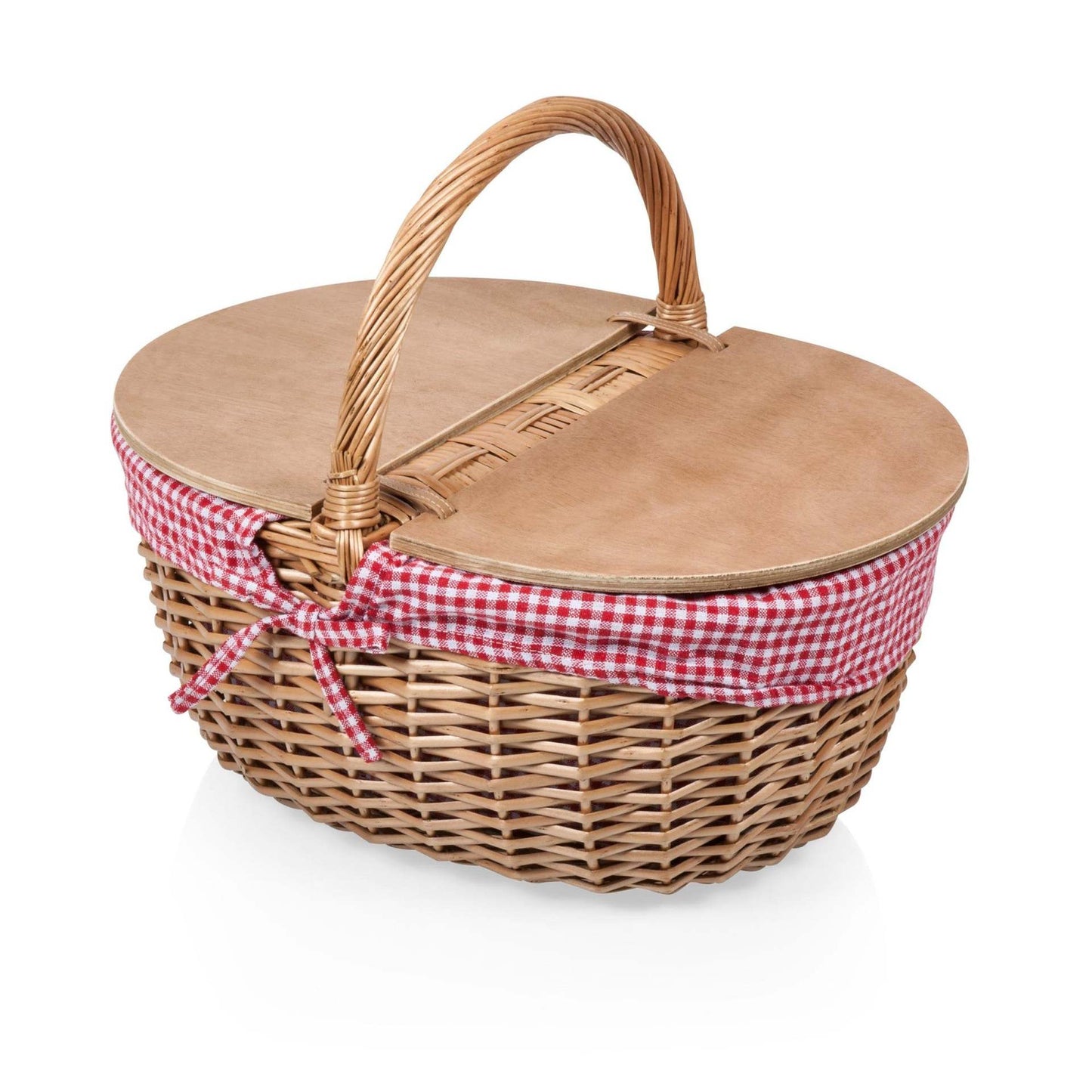 Damen Picknickkorb mit praktischem Holzdeckel und gestreiftem Innenfutter Karnz