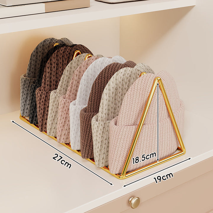 Dreieckiger Metall-Multi-Slot-Strickmütze und Beaniefächer-Rack