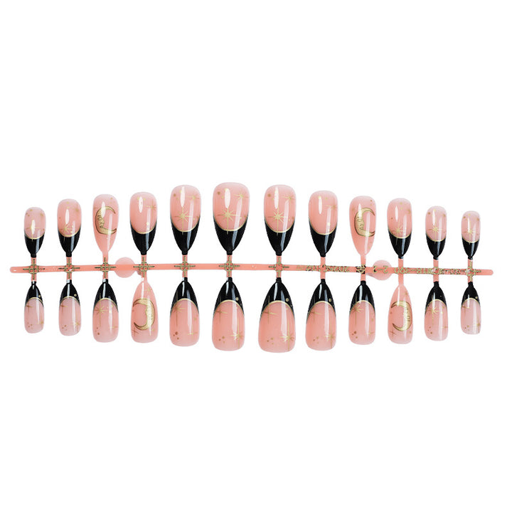 Kunstnagelset mit elegantem Schwarz-Pink-Design und glänzenden Akzenten Karnz