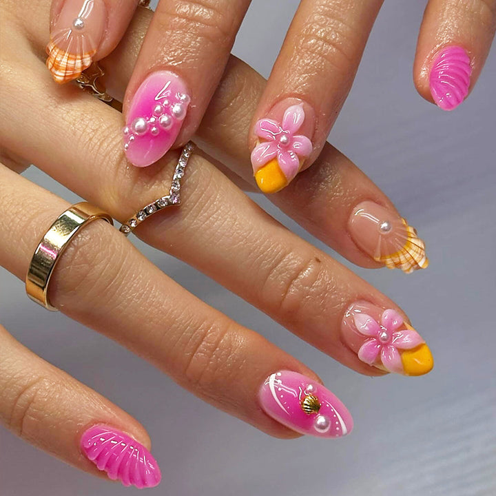 Dekorativer floraler langer Press-On-Nagelset Karnz