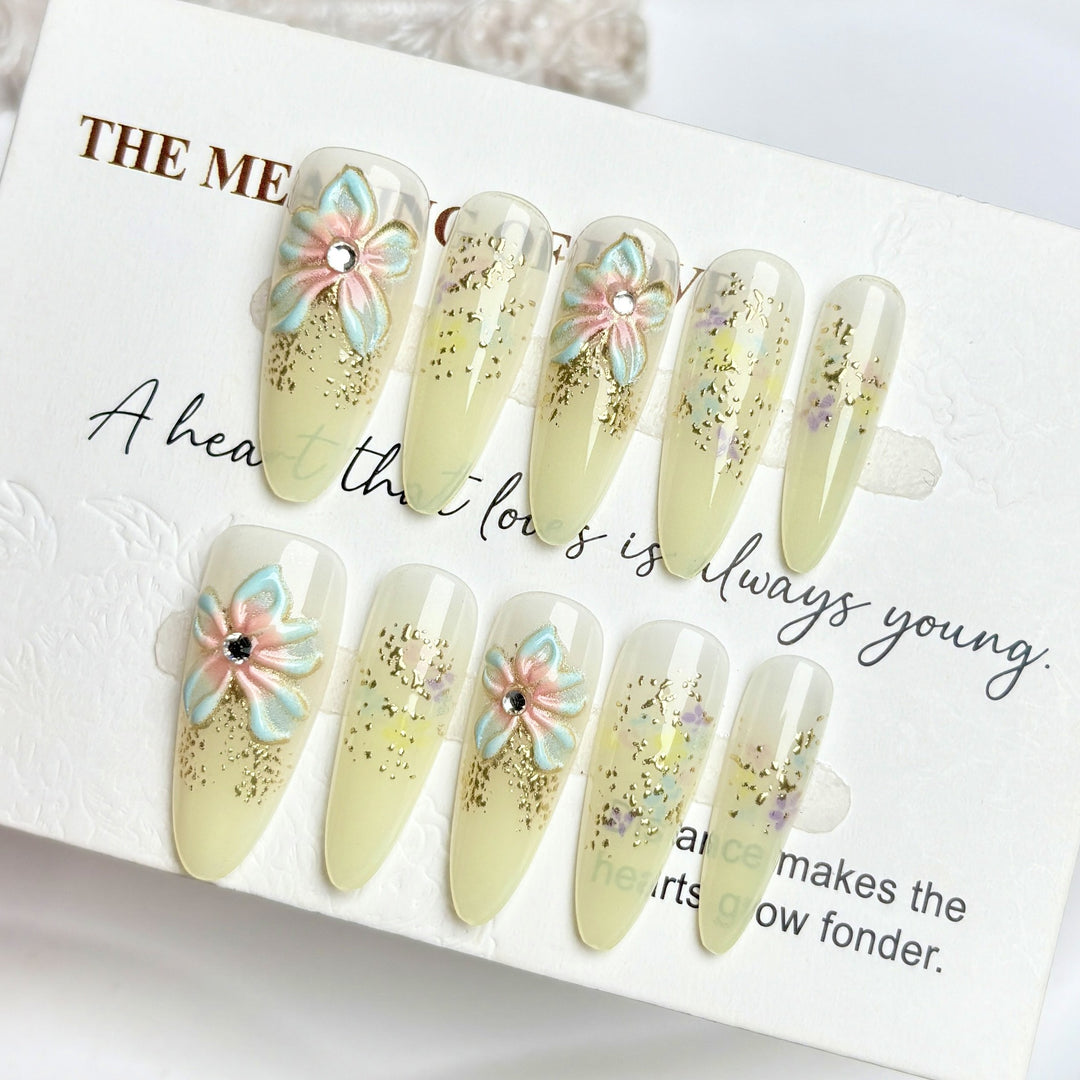 Premium Handcrafted Floral Press-On Nail Set