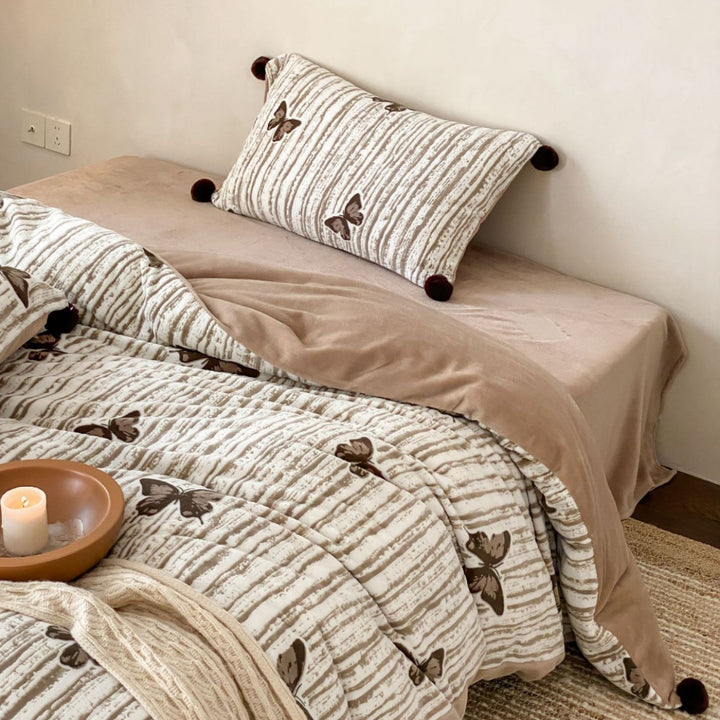 Umkehrbare Plüsch-Mikrofleece-Bettbezug-Garnitur mit Pom-Pom-Tassel-Kissenbezügen