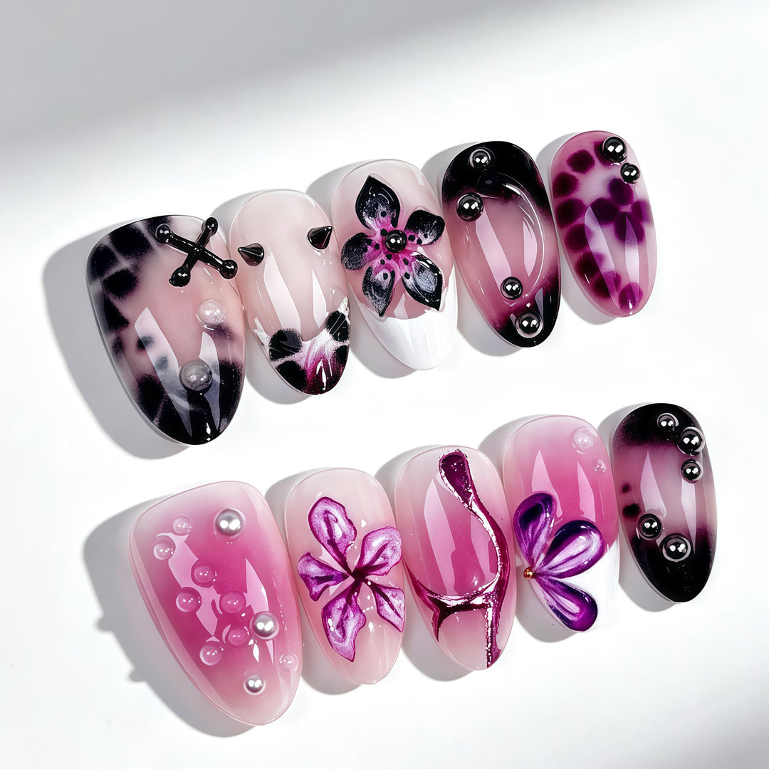 Künstlerische Blumenmotiv Press-On Nagelkollektion