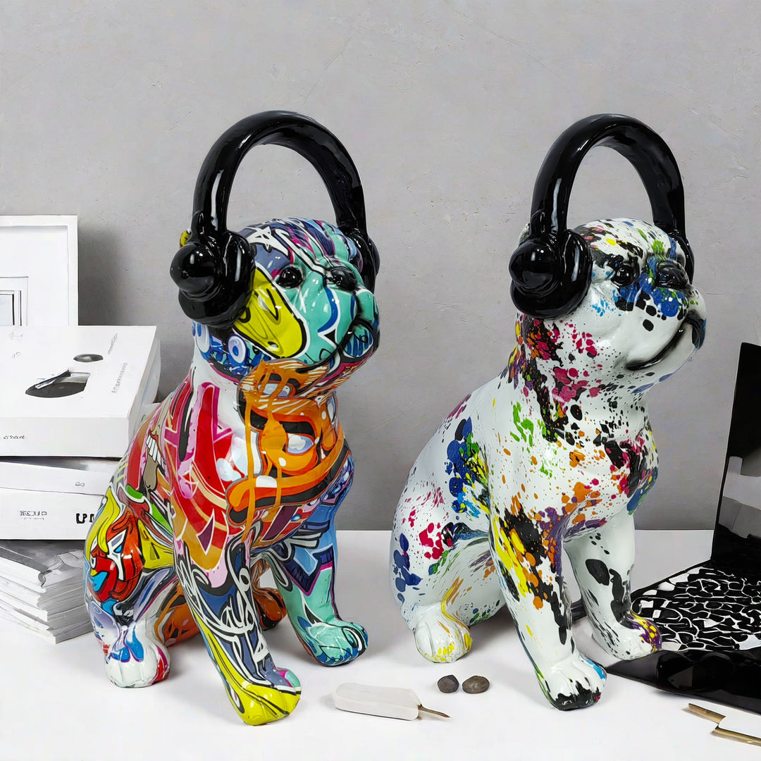 Kreative Bulldoggen Skulptur mit Kopfhörern Karnz
