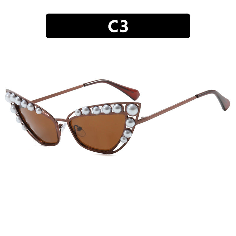Damen Cat-Eye Sonnenbrille mit exklusivem Perlenspitzen-Rahmen Karnz