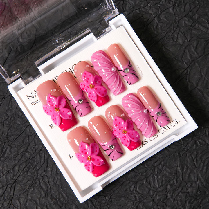 Blumenverzierte Druck-Nagelset