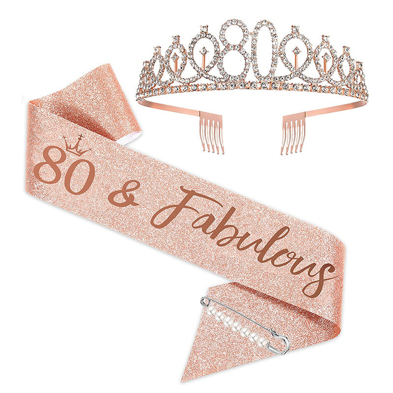 Damen Glitzernde Tiara mit personalisiertem 80. Geburtstagsschriftzug Karnz