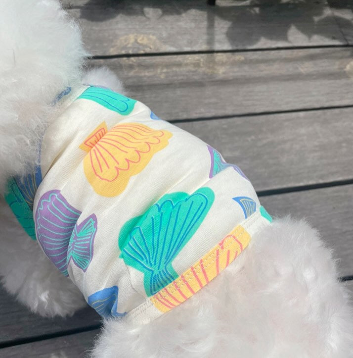 Kleine Hund Baumwolle Muschel-Druck Ärmelloses Tanktop mit Stretchsaum
