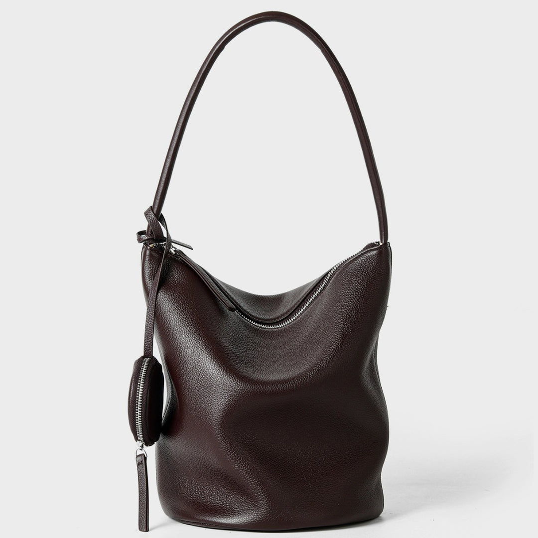 Schluffige genarbte Bucket Hobo Tasche mit gebogenem Reißverschluss und abnehmbarem Münzbeutel