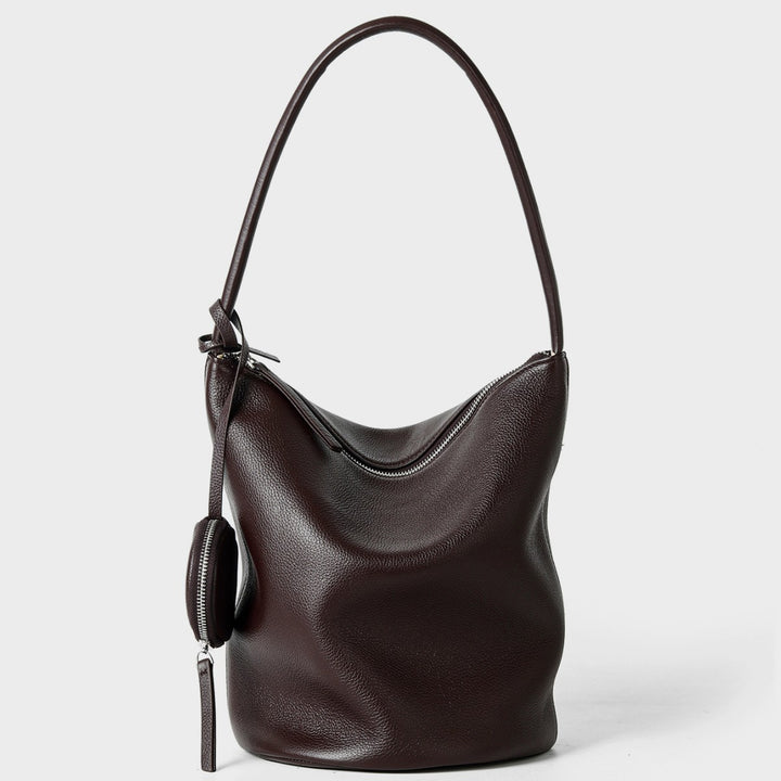 Schluffige genarbte Bucket Hobo Tasche mit gebogenem Reißverschluss und abnehmbarem Münzbeutel