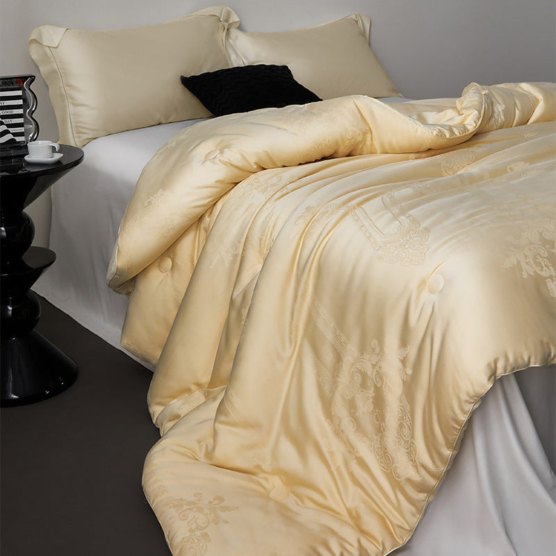 Edle gesteppte Bettdecke mit feinem Jacquard-Relief und Knopftuftung