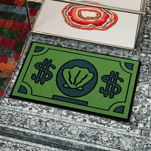 Absorbent Non-Slip Decorative Entrance Doormat with Graphic Dollar-Bill & Seashell Motif